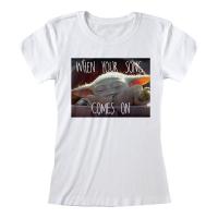 STAR WARS The Mandalorian When Your Song Comes On Fitted T-Shirt, Female, Large, White (MAN00826SKWLL)