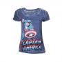 MARVEL COMICS Captain America Super-Powered Solider Faded T-Shirt, Female, Small, Blue (TS050810MAR-S)